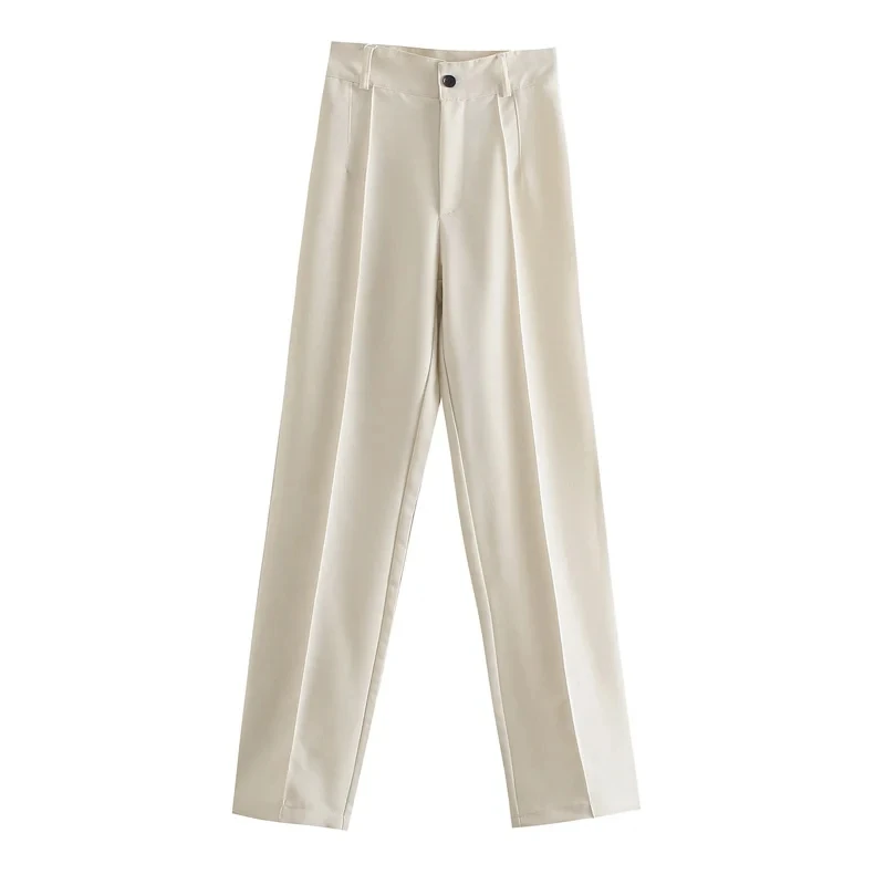 

Za Women''s Pants Classic Brown High Waist Trousers For Female Spring 2021 Straight Pants Woman Fashion Zip Fly Beige Trouser