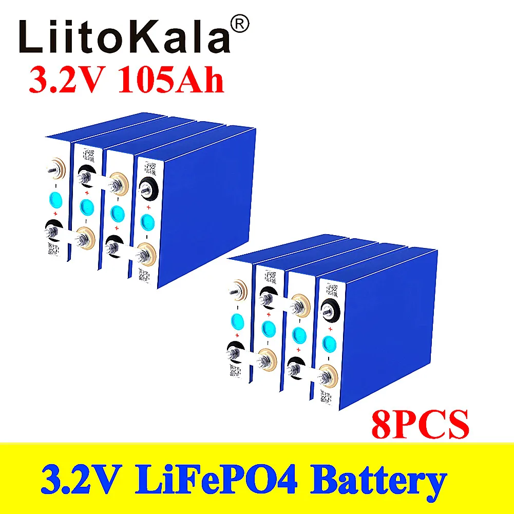

2023 8pcs LiitoKala 3.2V 105Ah 100Ah LiFePO4 Batteryhigh drain for diy 12V 24V Solar Inverter Electric Vehicle c oach golf cart