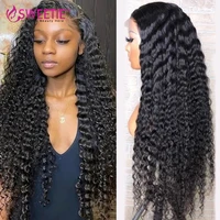 30inch deep wave curly lace front wig 4x4 lace closure wig 180 peruvian hd transparent lace frontal human hair wigs pre plucked
