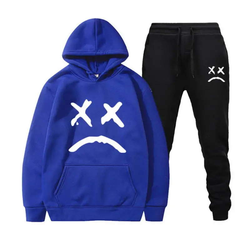 

2 Pieces Sets Tracksuit Mens Hooded Sweatshirt+Pants Suits Male Pullover Hoodie Sportswear Suit Casual Letter Print Clothes 3XL