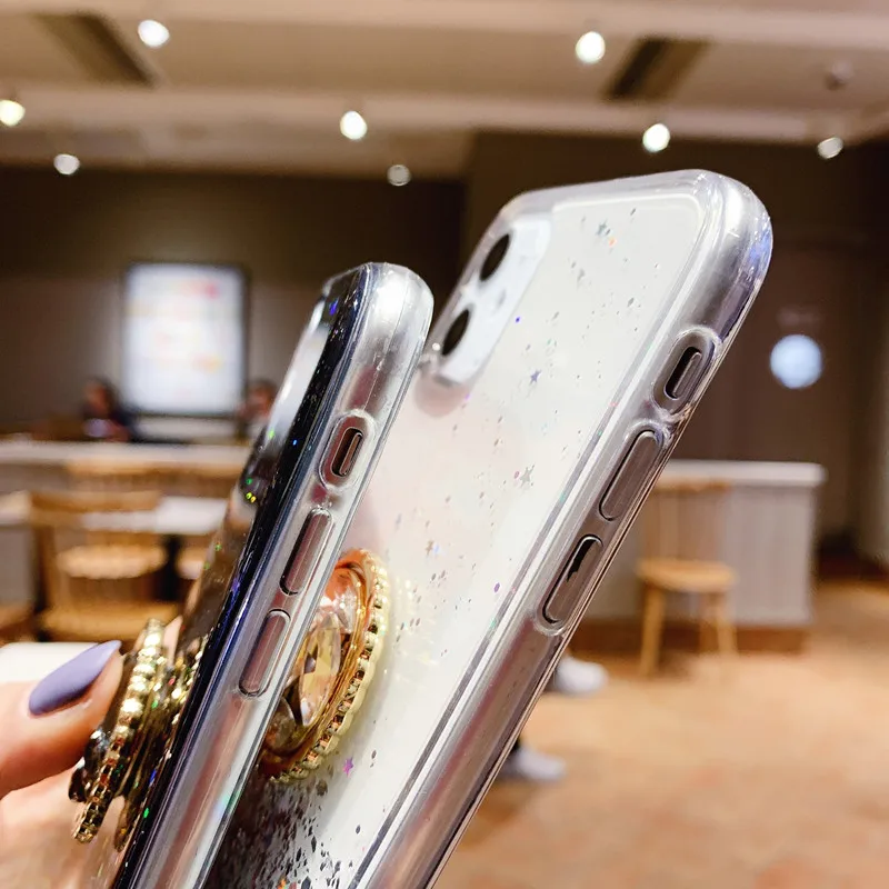 Мягкий чехол для iPhone блестящий 3D-чехол со стразами и подставкой 11Pro Max 6 7 8 plus X XR XS |