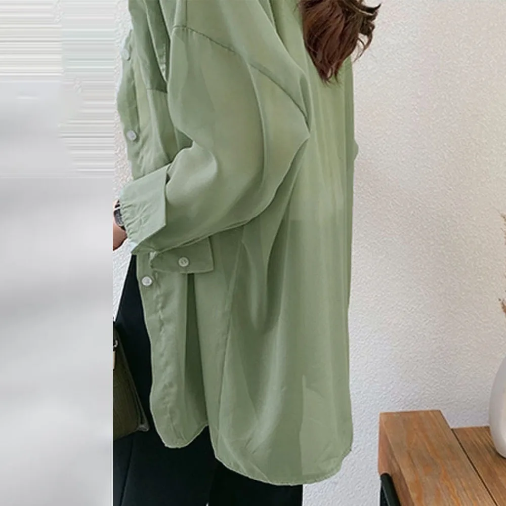 Женская блузка с длинным рукавом Повседневная простая зеленая в Корейском стиле