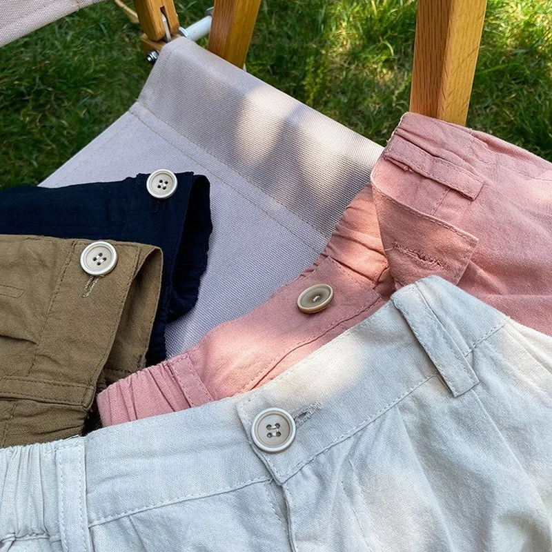 

2021 Summer baby girls cotton linen silod color shorts Korean style kids casual all-match shorts 1-7Y