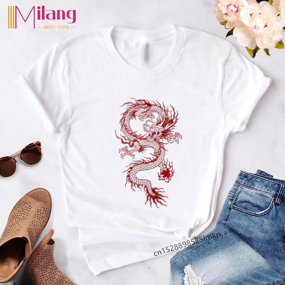 Футболка женская с принтом китайского дракона уличная одежда в стиле хип-хоп Топ
