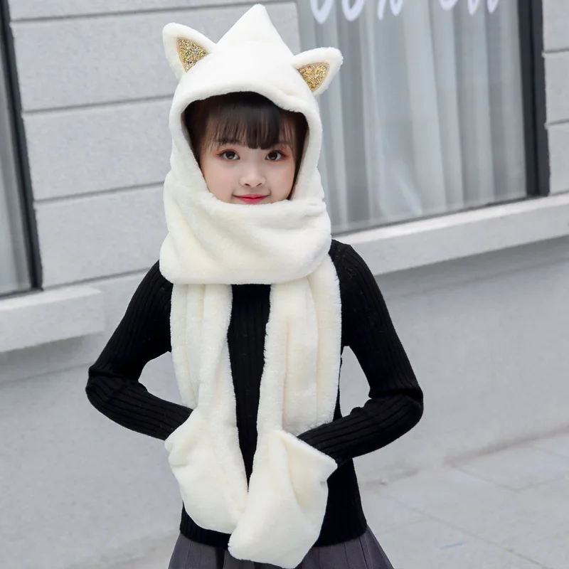 

Children's Three-piece Scarf Hat Gloves Autumn and Winter New Korean Scarf Three-in-one Soft Girl Cute Fashion Warm Thick Scarf