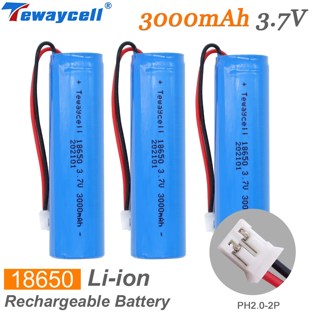 

3pcs lithium ion battery 3.7v 3000mah 18650 bulk with pcb wires connector