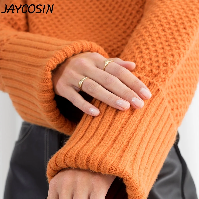 Женский свитер с воротником под горло JAYCOSIN повседневный вязаный Однотонный