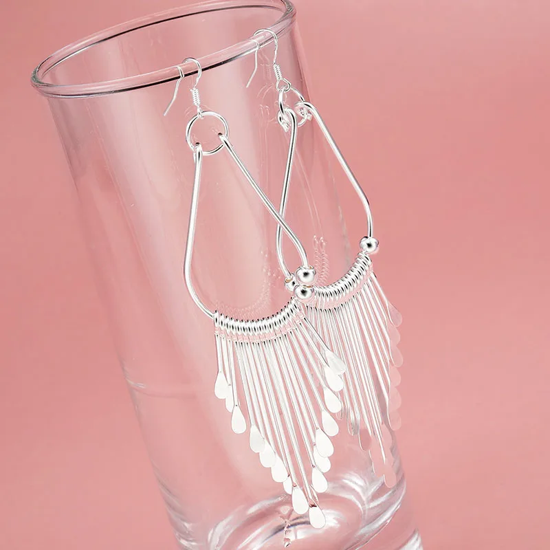 

Classic Lady Silver Color Hoop Earring Fashion Korea Style Women Alloy Tassels Earring Jewelry Accessories for Female Eardrop