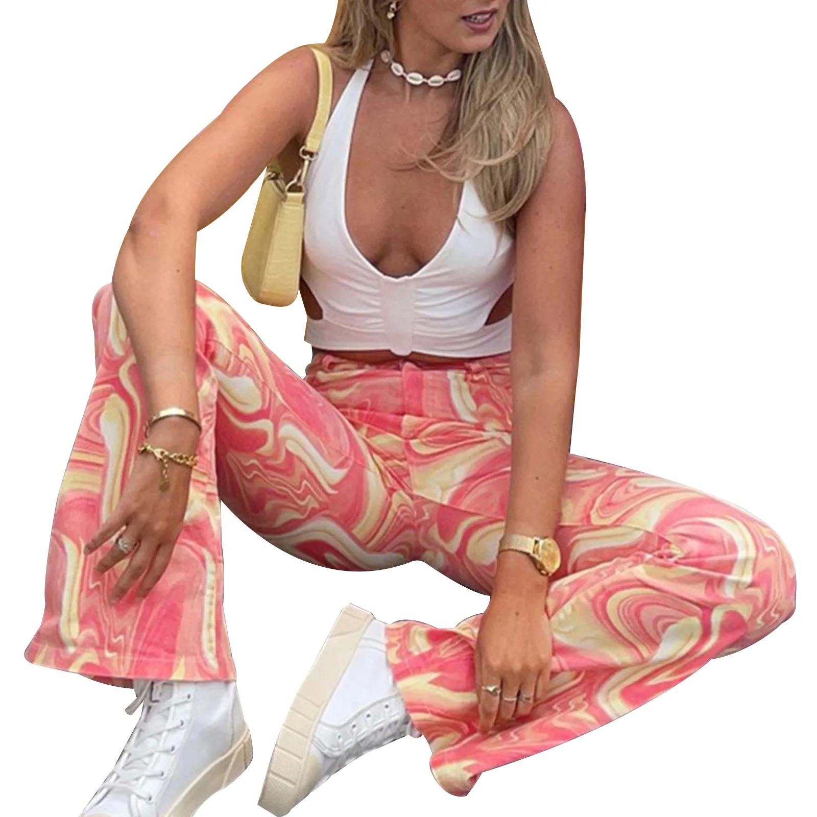 

Женские летние брюки с высокой талией и карманами