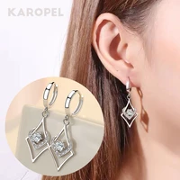 925 sterling silver classic geometric cubic zirconia crystal earrings for women romantic wedding jewelry brides bridesmaid