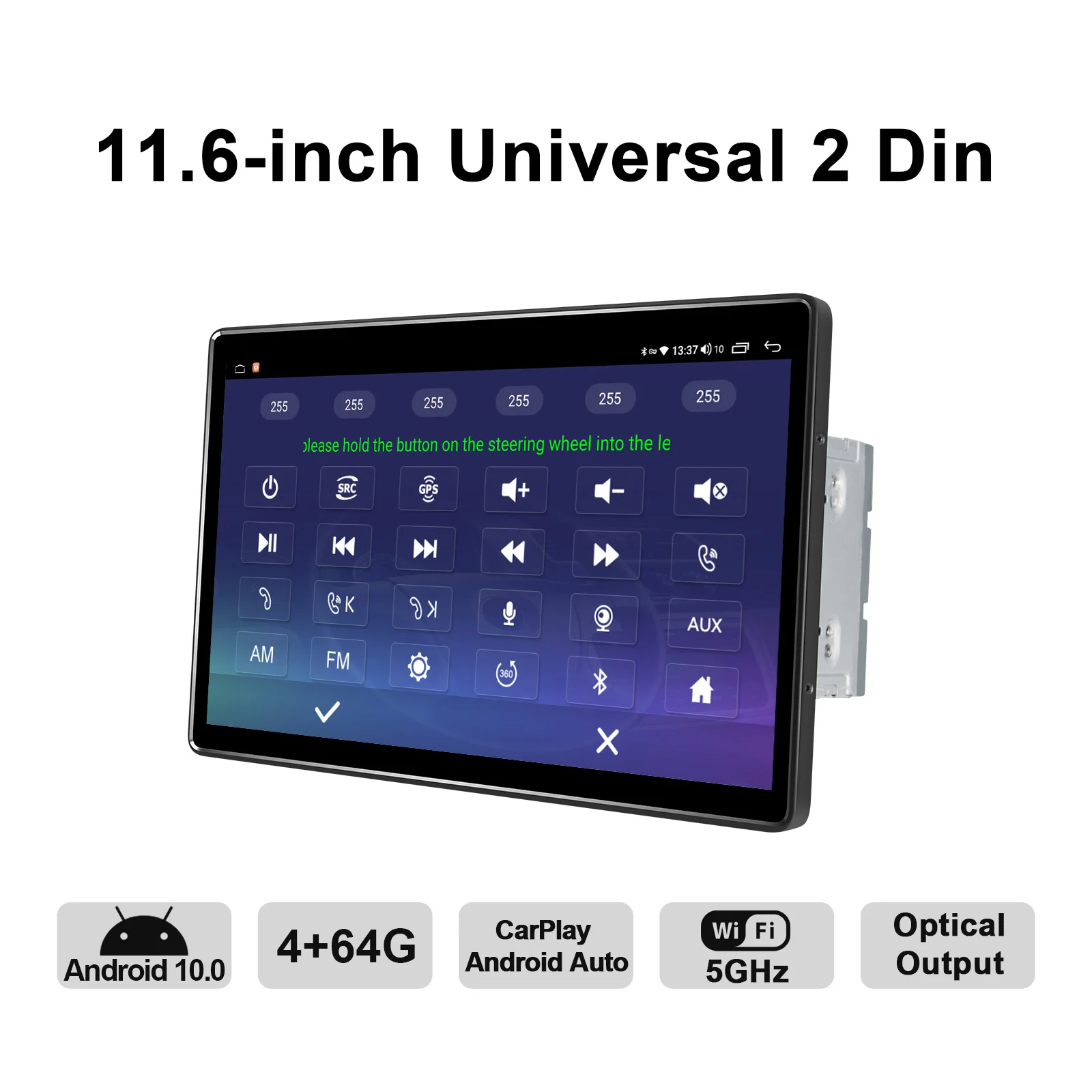 구매 11.6 인치 안드로이드 10 카 라디오 스테레오 2 딘 오토라디오 HD 1920*1080 6GB 128GB 헤드유닛 멀티미디어 무선 카플레이, Android Auto