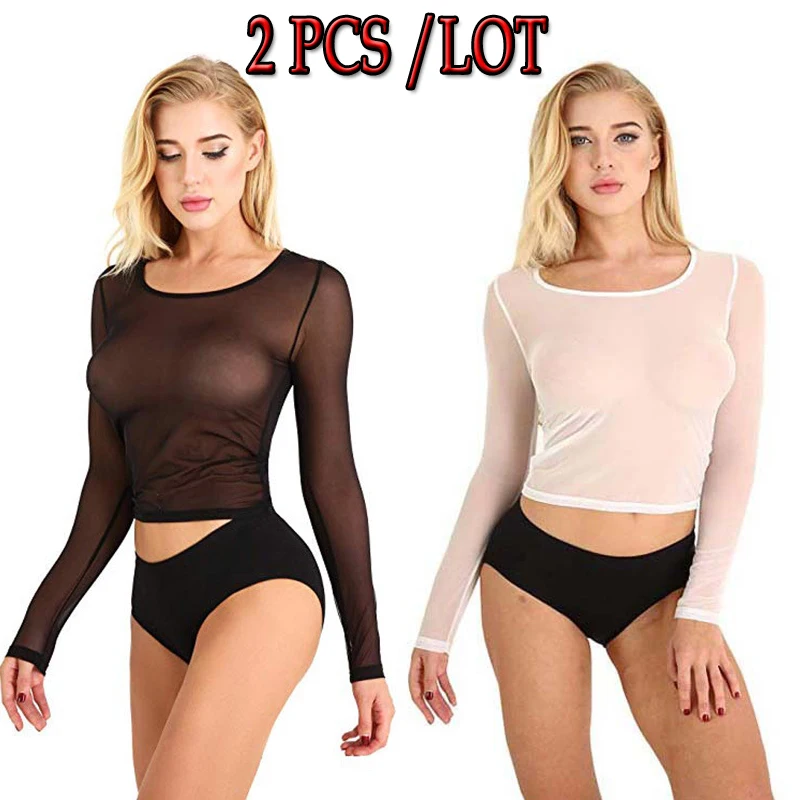 Акция по низкой цене 2 шт. женский короткий/длинный рукав сексуальный прозрачный
