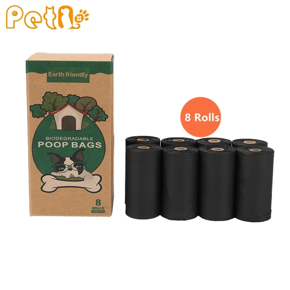 

PetQueue 8 Rolls Earth Friendly Dog Cat Pet Poop Bag Cornstarch Fully Biodegradable Garbage Bag PLA Compostable Pet Poop Bag