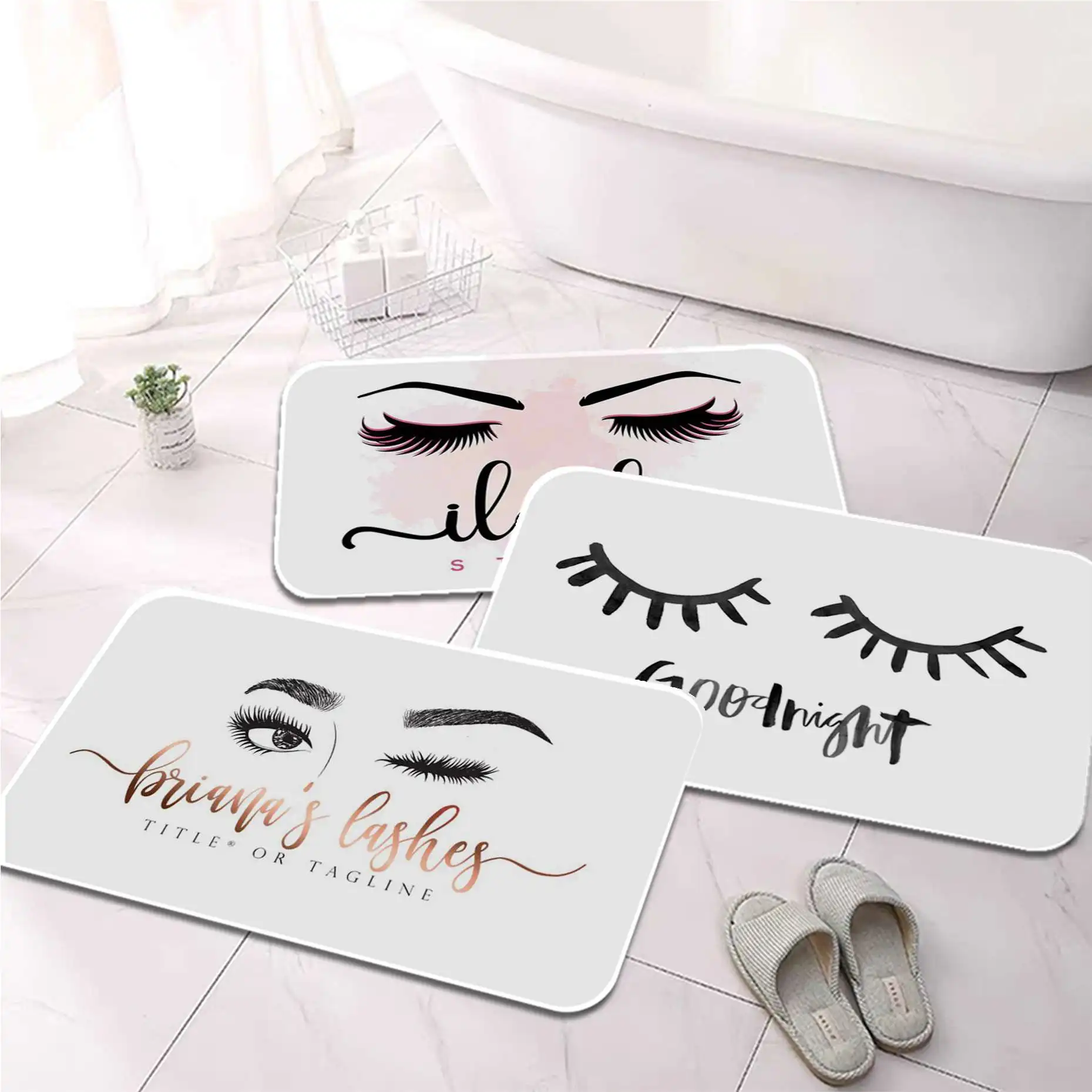 

Eyelashes Lashes Make Up Girl Printed Flannel Floor Mat Bathroom Decor Carpet Non-Slip For Living Room Kitchen Welcome Doormat