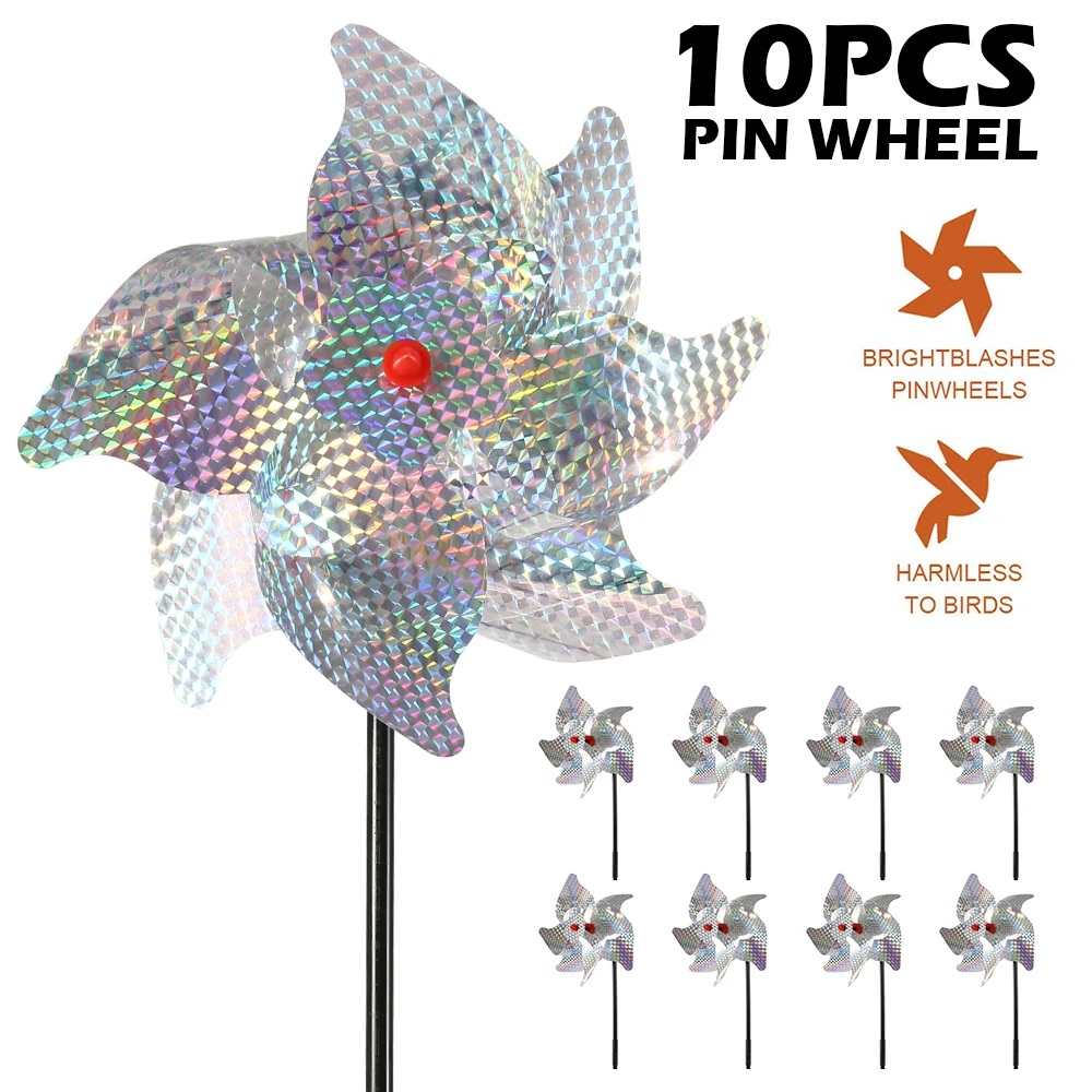

Bird Repeller Pinwheels 10pcs Reflective Sparkly Bird Deterrent Windmill Protect Garden Plant Flower Garden Lawn Decoration