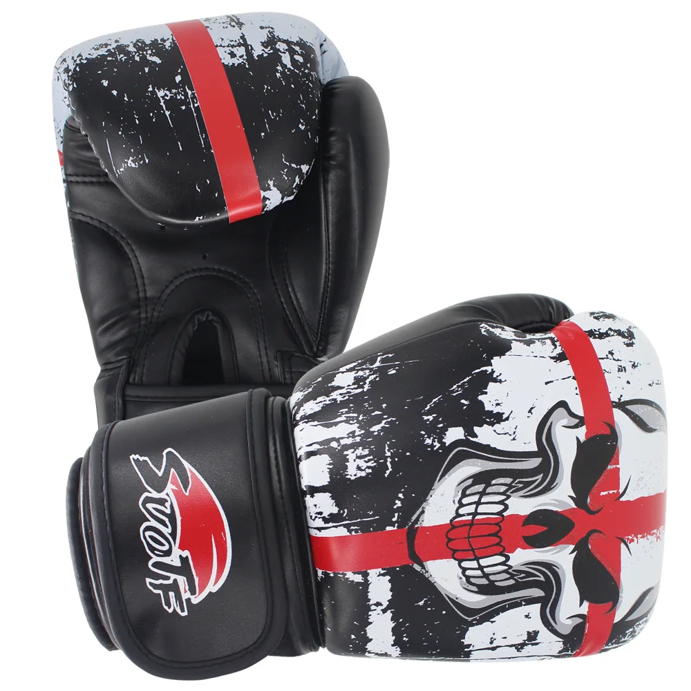 

1 Pair 10oz/12oz Boxing Gloves PU Leather Punch Training Sparring MMA Fight Black Skull Boxing, Gym Sport