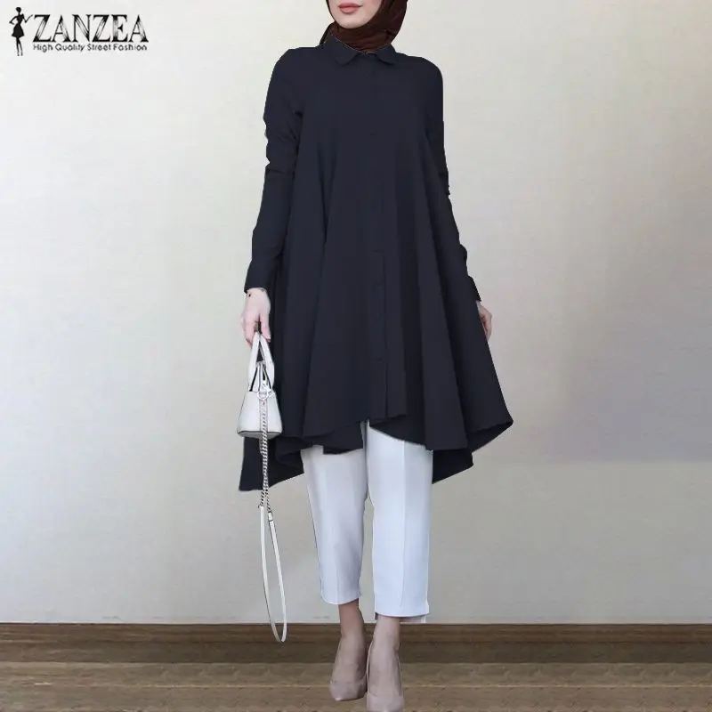 Асимметричные рубашки ZANZEA в мусульманском стиле Женская Осенняя блузка