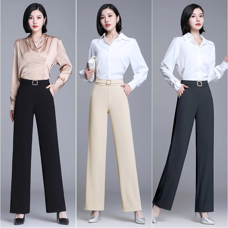 

Female autumn new suit pants hang down feeling smooth wide-legged pants show thin tall waist straight canister leisure suit pant