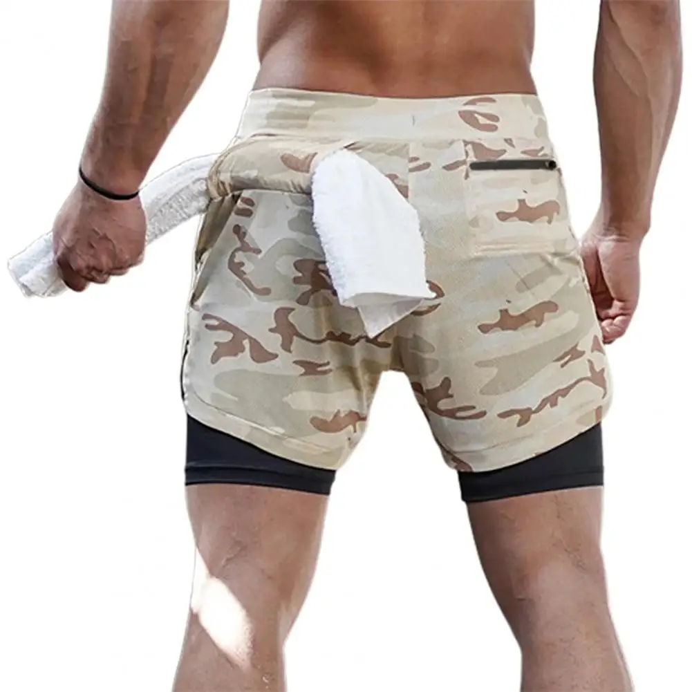 

Men Shorts Double-deck Adjustable Waistband Polyester Highly Elastic Running Shorts for Running