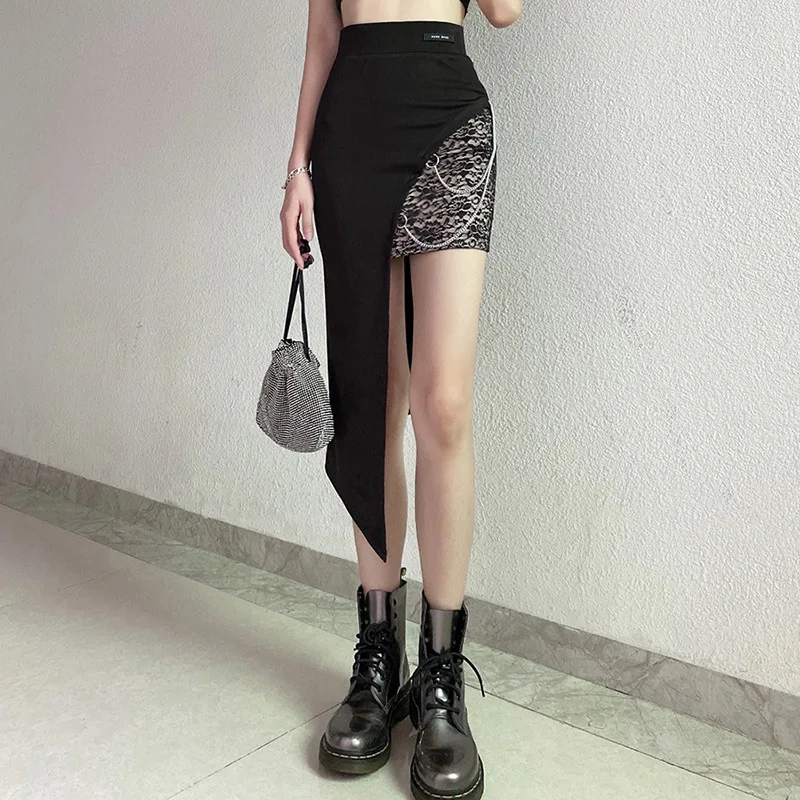 

GothGotik Gothic Sexy Asymmetrical Patched Fashion Slim Skirt Bodycon Bottoms High Waist Summer Casual Streetwear Party Club