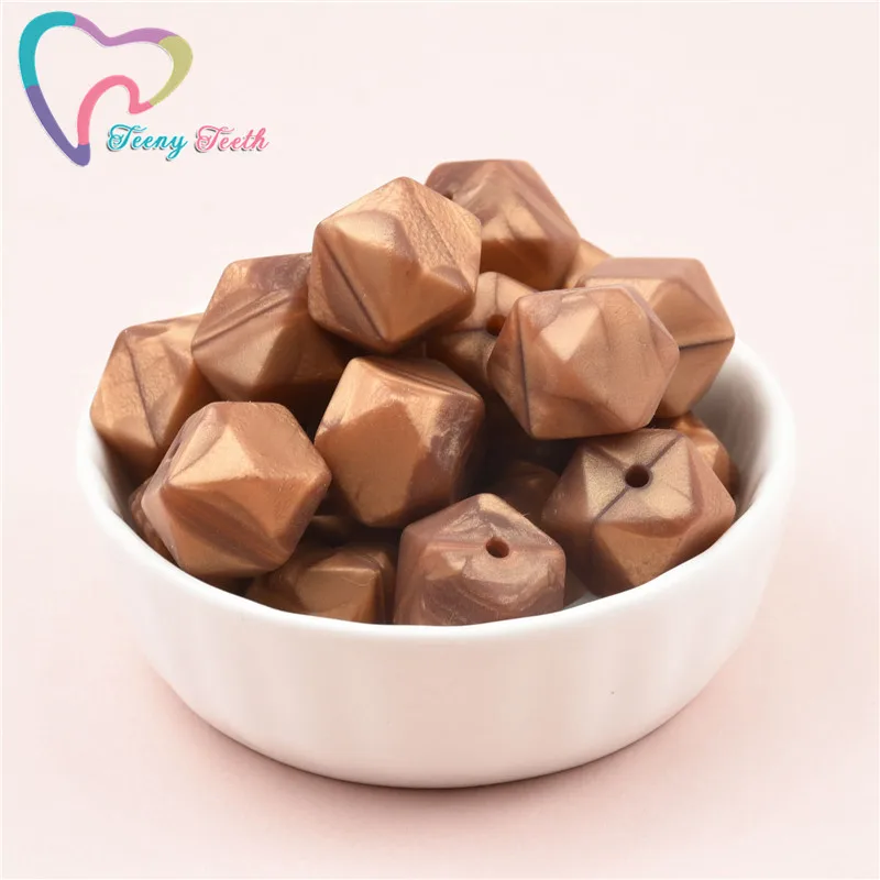 10 PCS Metallic Copper 14-17 MM Silicone Hexagon Loose Beads DIY Teething Pacifier Chain BPA Free Perle Geometrical | Украшения и