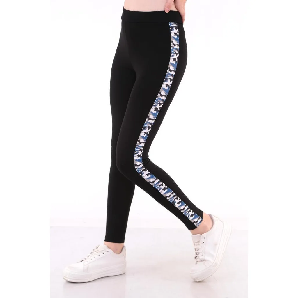 Almila 4058 Camouflage Blue Side Belt Women Leggings