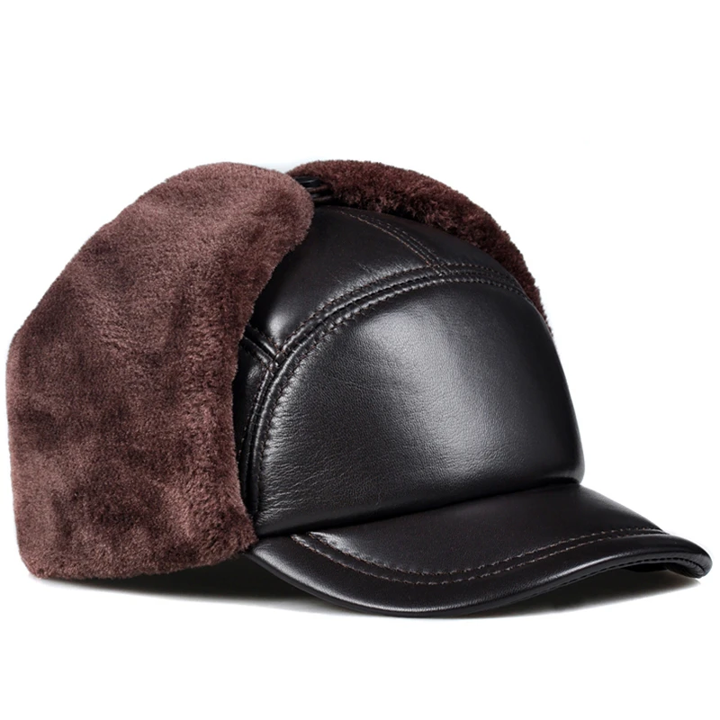 Зимняя ушанка шапка из натуральной овечьей кожи мужская и женская шапка-Авиатор