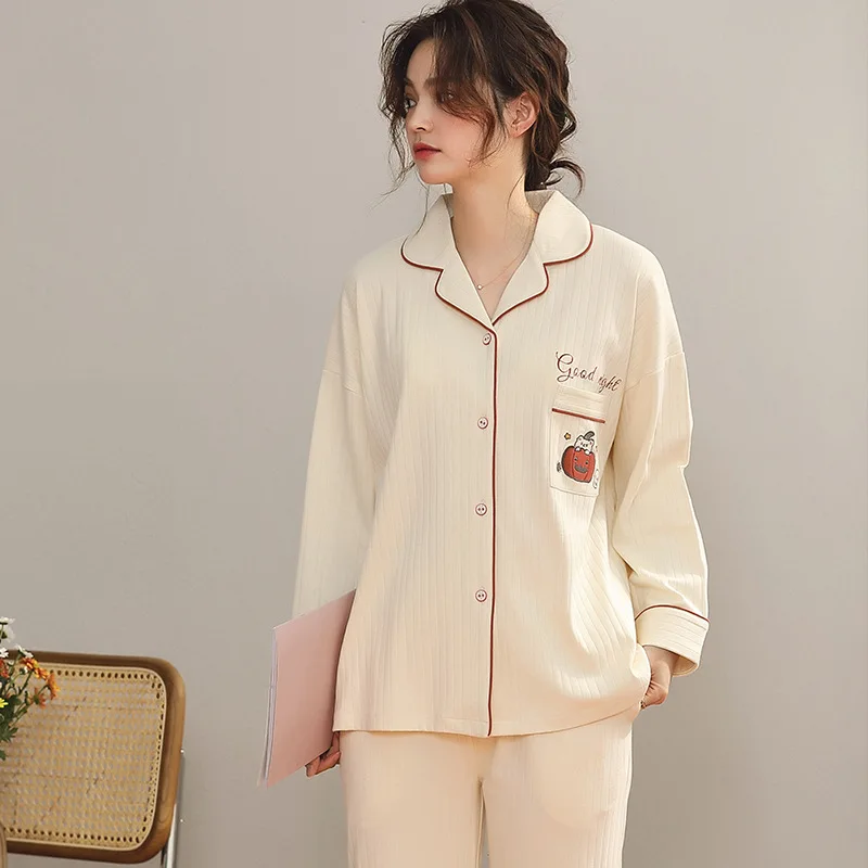 

suit comfortable and breathable thin sleepwear women women sleepwear spring and autumn new style cotton long-sleeved pajamas