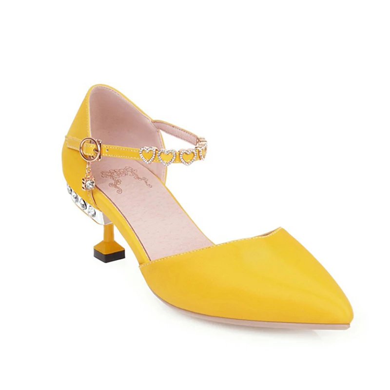 

2020 New Style Pointed Toe Middle Hollow Ankle Strap High Heels Kitten Heel Pumps Party Wedding Office Ladies Shoes