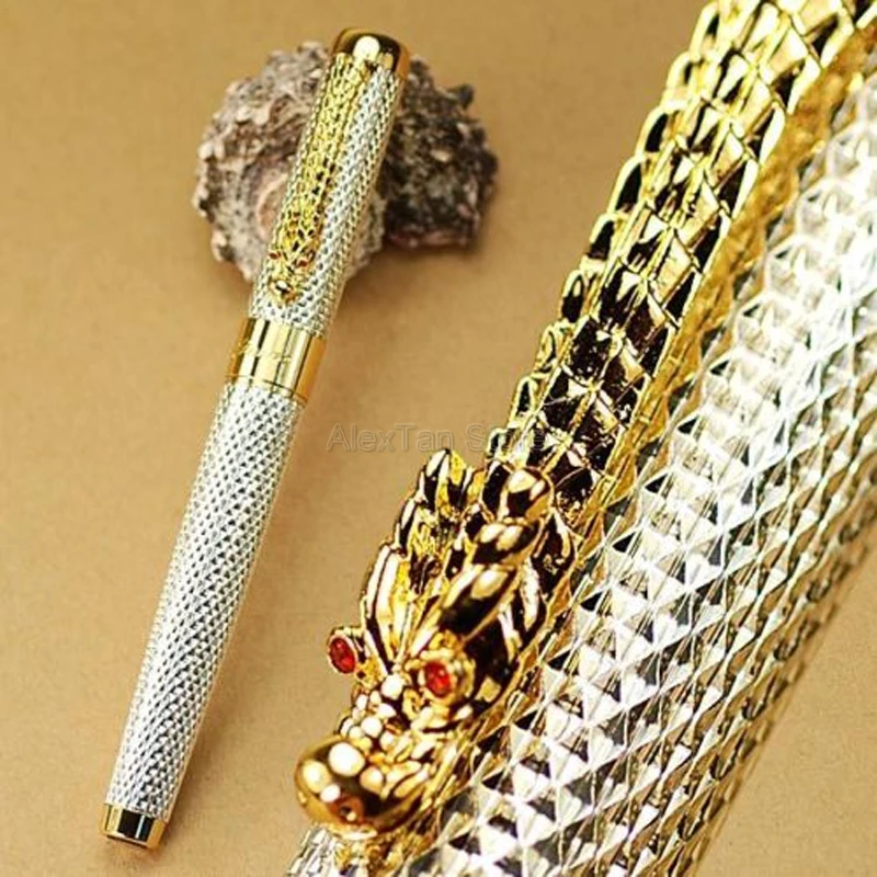 

Jinhao 1200 Vintage Classic Fountain Pen Beautiful Ripple with Dragon Clip, Silver Metal Carving Ink Pens Gift Stationery