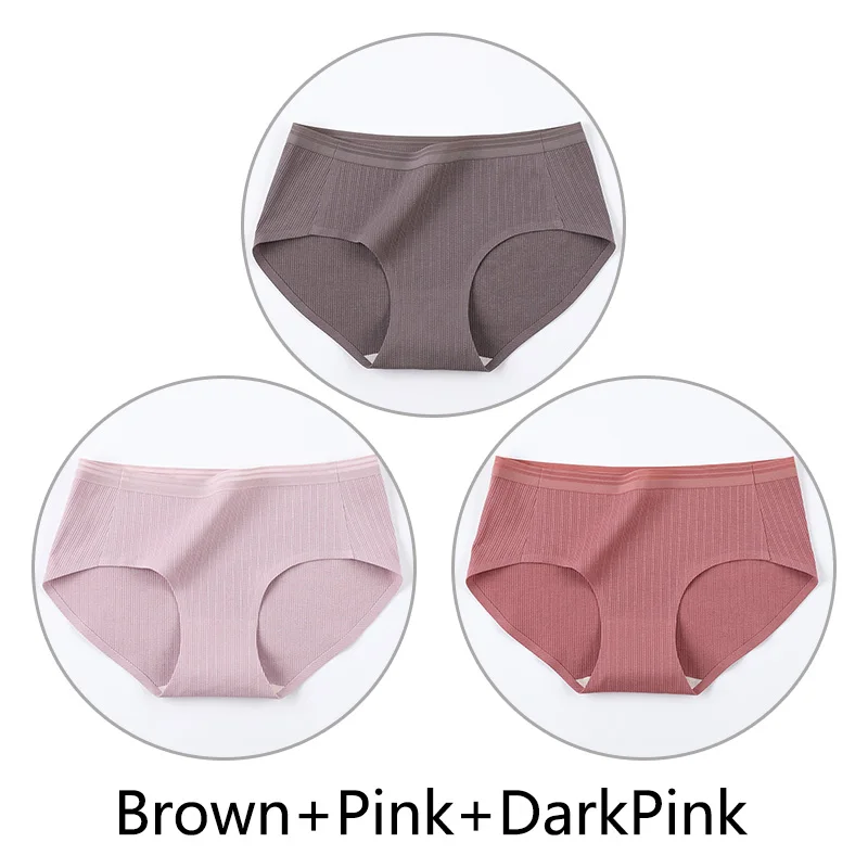 Brown Pink DarkPink 3 шт. нитки жаккардовые процесс дышащие трусики женские сексуальные хлопковые шорты Бесшовные мягкое нижнее белье m-xl девушки нижнее белье - Цвет: Brown Pink DarkPink