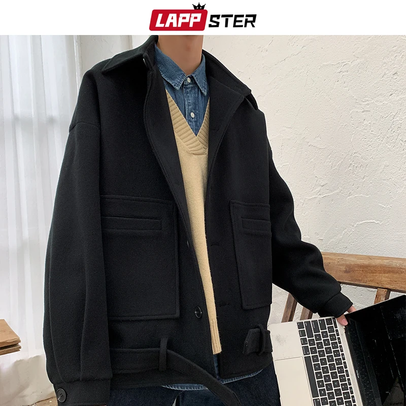 LAPPSTER мужское корейское модное зимнее пальто 2020 женское черное Harajuku парная черная