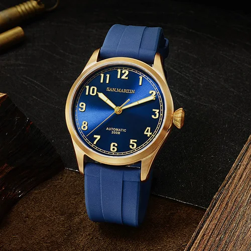 blue dial San Martin SN043 новые мужские автоматические часы модные бронзовые часы для дайвинга 300 м водонепроницаемые сапфировые Автоматические наручные часы для пилотов - Цвет: blue dial