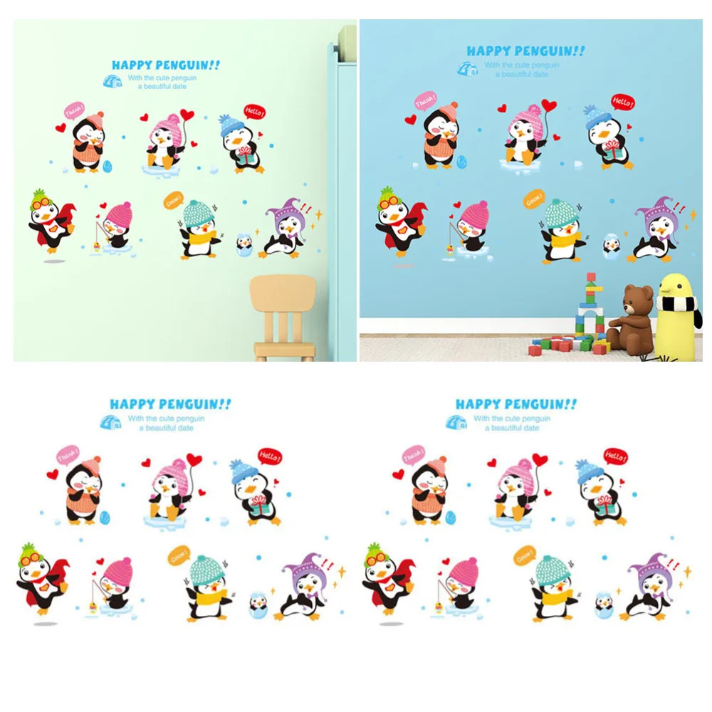 

2pcs Penguin Wall Decor Kids Bedroom Wallpaper Removable Home Wall Decals
