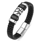 Плетеный кожаный веревочный браслет мужской из нержавеющей стали ручной работы ювелирные изделия в стиле панк подарок на день рождения для лучшего друга P176