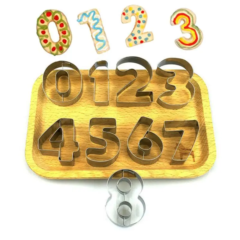 

9PCS/Set Stainless Steel Cookie Cutters Moulds Puzzle Numbers 0-9 Arabic Numerals Cute Candy Biscuit Mold DIY Baking Tools