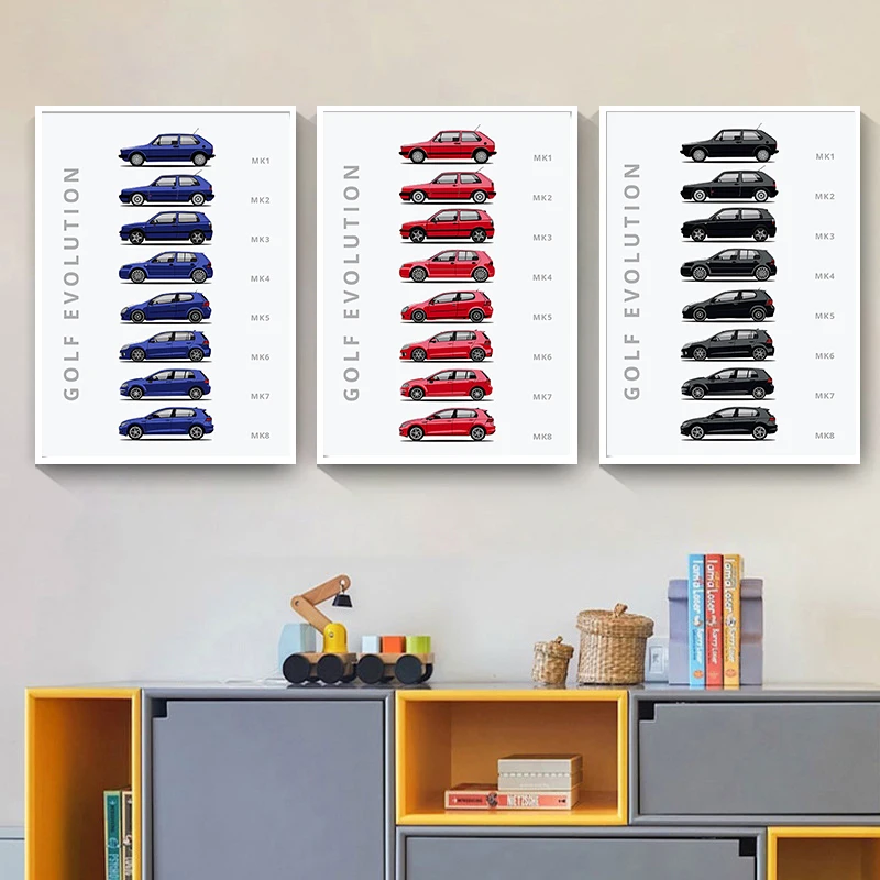 Постер с изображением мирового автомобиля искусство гольф эволюция Фольксваген