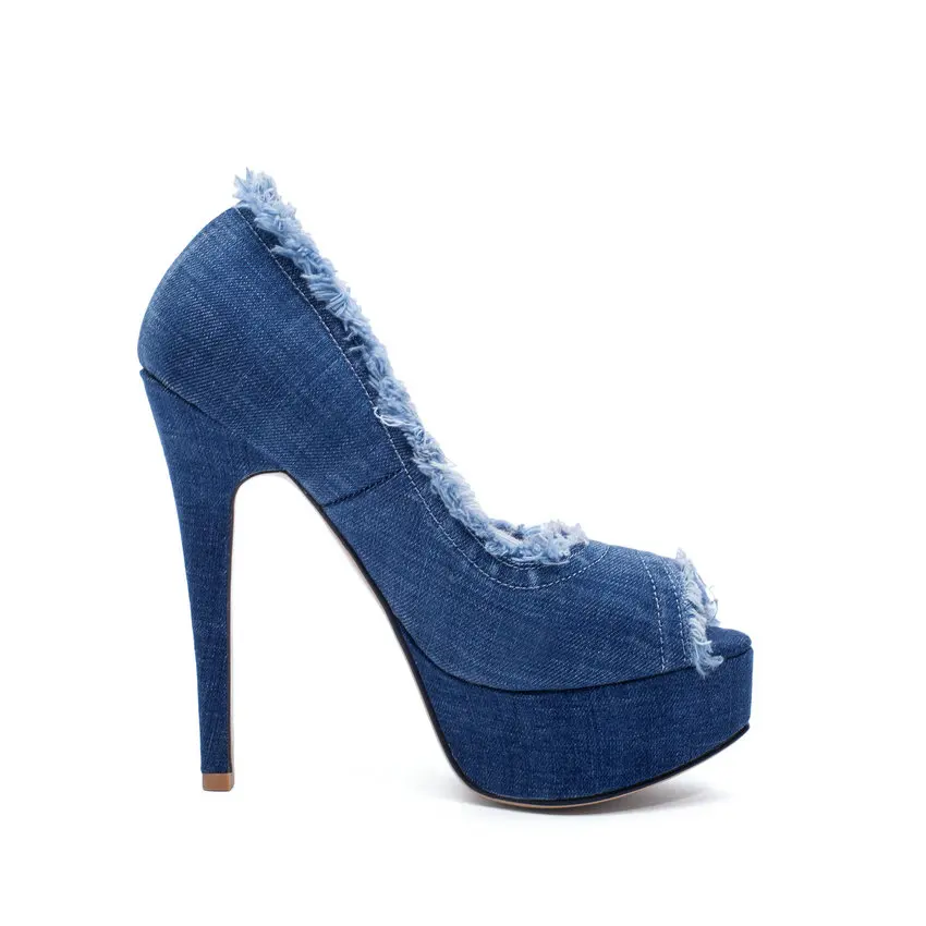 QUTAA/женские туфли лодочки 2020 г. Модные из джинсовой ткани с бахромой на очень