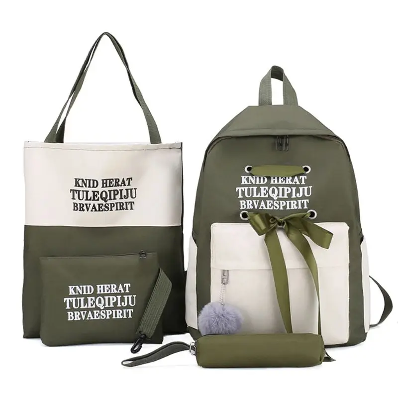 Холщовый Рюкзак с лентами школьный рюкзак сумка на плечо Кошелек Чехол карандаш