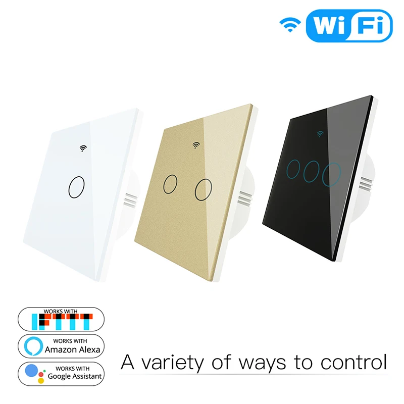 

WiFi EU Switch RF433 Remote Control Glass Panel Light Switch Smart Life Tuya Compatible With Alexa Echo Google Home 1/2/3 Gang
