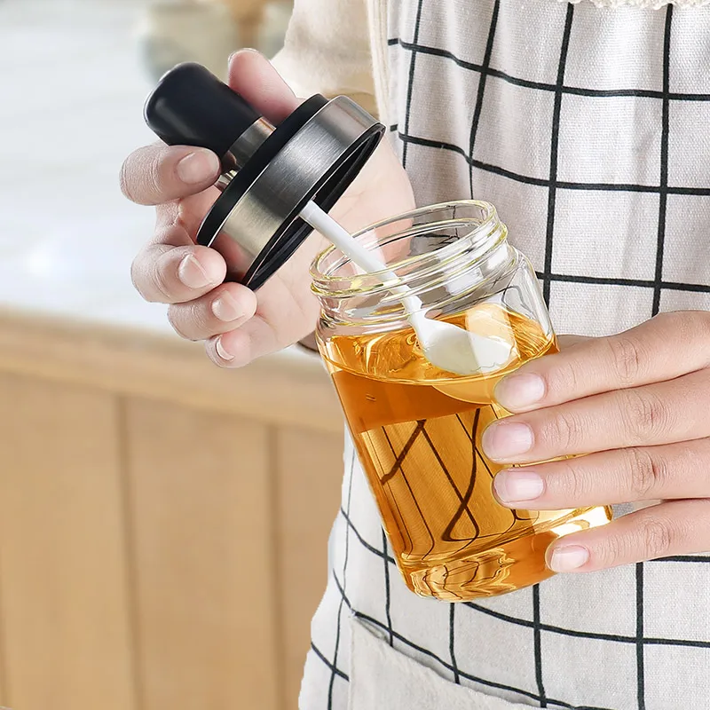 Новинка прозрачные стеклянные банки для специй бутылка приправ с ложкой шейкеры