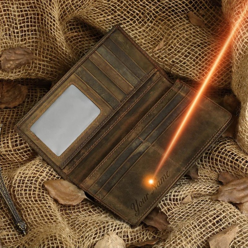 

Father's Day Gift Free Engraving Vintage Mens Purse Genuine Leather Wallets Purse For Men Long Short Card Coin Holder 1008