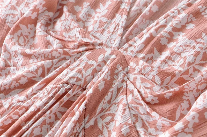 Винтажное шикарное женское розовое пляжное платье с цветочным принтом богемное