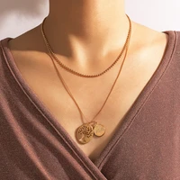 huatang trendy hollow tree pendant necklace for women double layer gold color geometric clavicle chain jewelry gift 18177