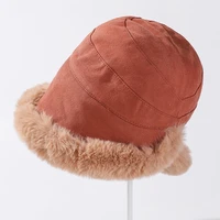 ht3988 women hat 2021 new thick warm winter hats for women fishing cap ladies fluffy fur bucket hat female packable bucket cap