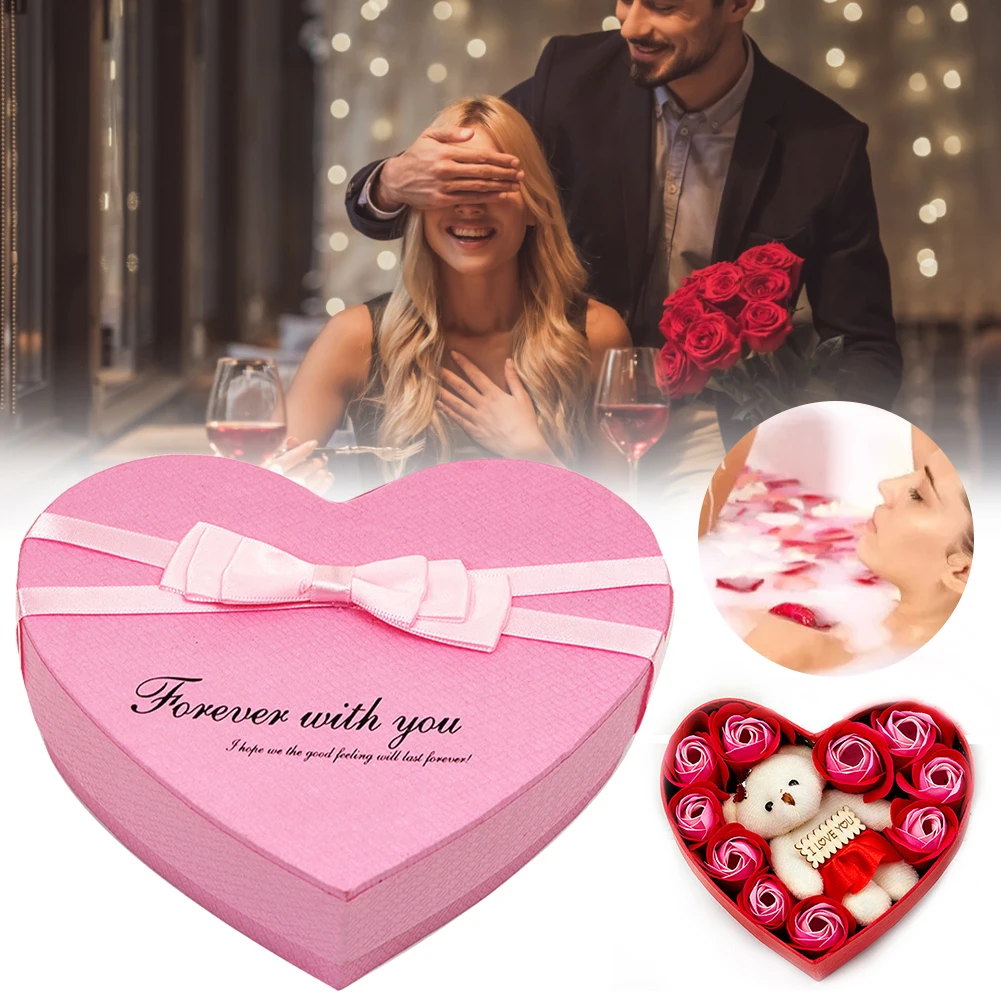 

10pcs Artificial Soap Rose Artificial Flower Bear Doll Heart-shaped Valentine Day Gift Box Party Wedding Decoration Home Decor