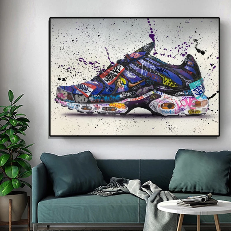 

Modern street fashion sneakers art graffiti canvas paintings and posters, family living room decoration paintings