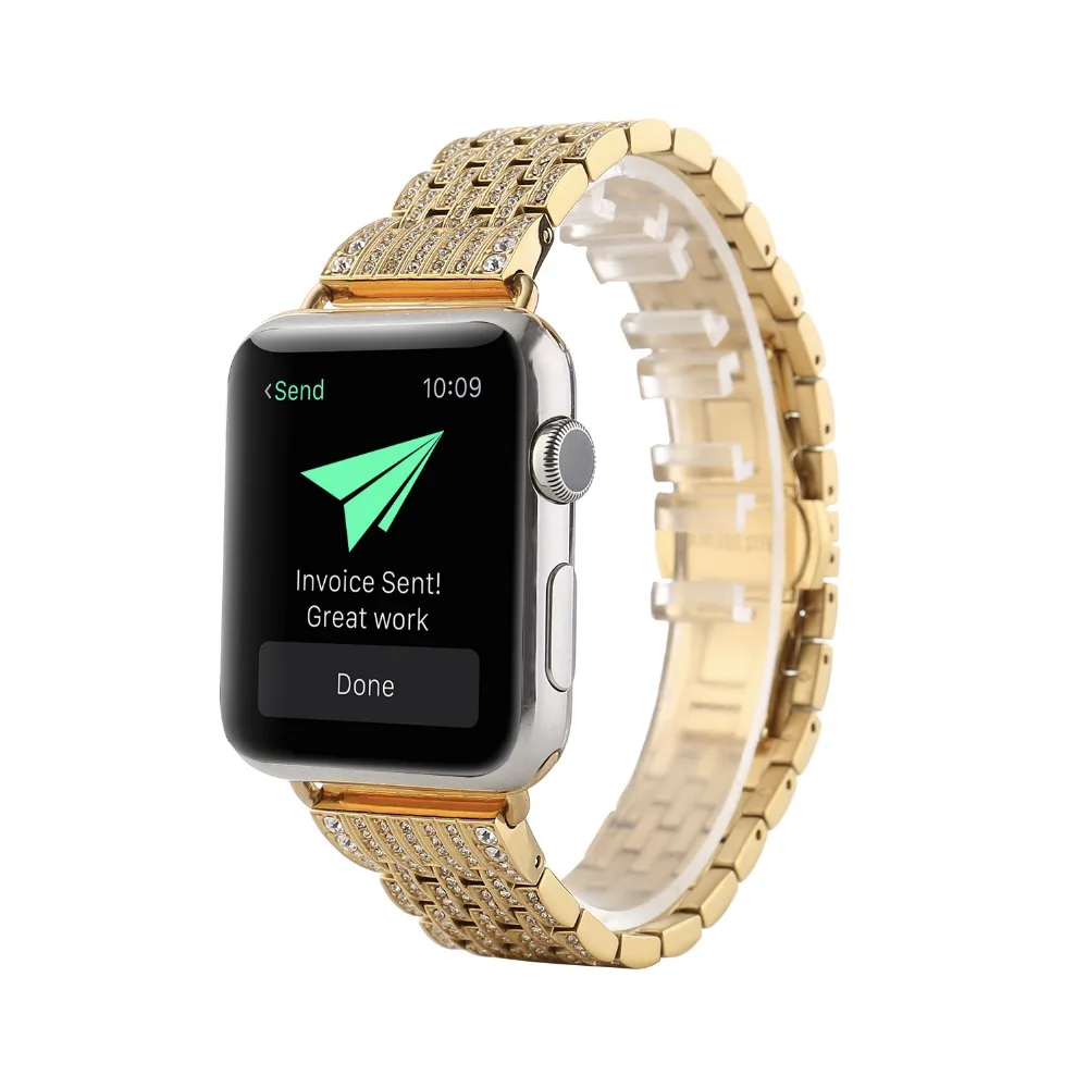 Нержавеющая сталь Алмазный кристалл для Apple Watch 5 4 3 2 1 42 38 мм металлический блестящий браслет iwatch 1 2 3 4