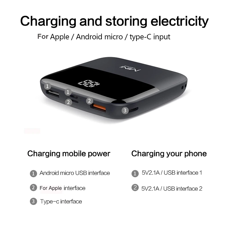 Ультра тонкий внешний аккумулятор 20000 мАч двойной USB светодиодный цифровой