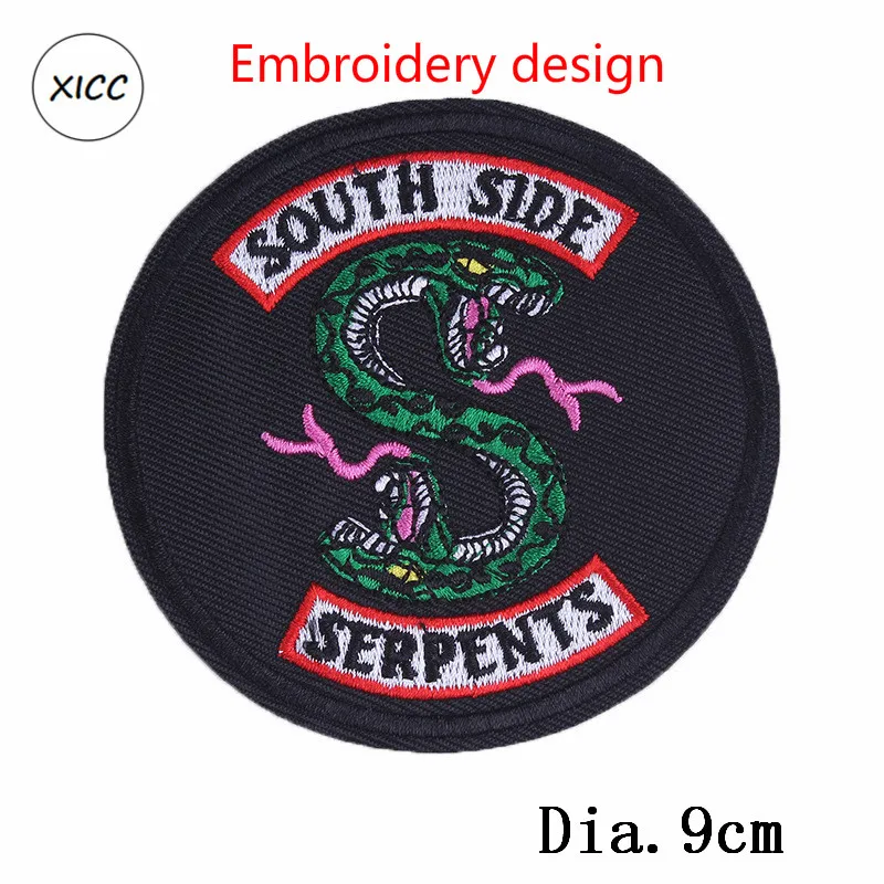 Большой Размеры ривердейл "South Side serpents" утюг на патчи для Костюмы, с рисунком героев из мультфильмов, два головой кобры вышитые наклейки аппликация - Цвет: 1PC  Serpents-2